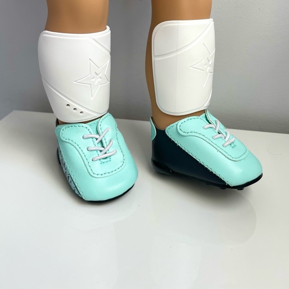 American Girl Doll Teal Soccer Cleats + Shin Pads - Picture 3 of 7